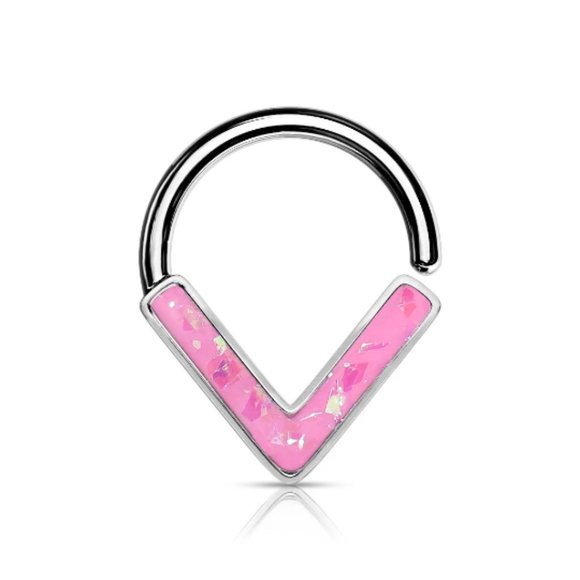 Opal Glitter Chevron Teardrop Nose Ring Hoop Septum 316L Surgical Steel Piercing - Picture 7 of 10